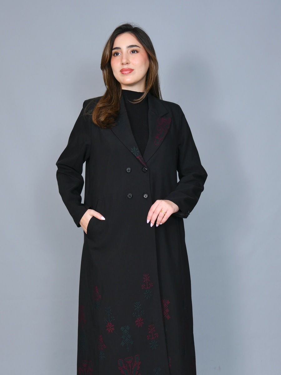 Black Embroidered Blazer-Style Abaya