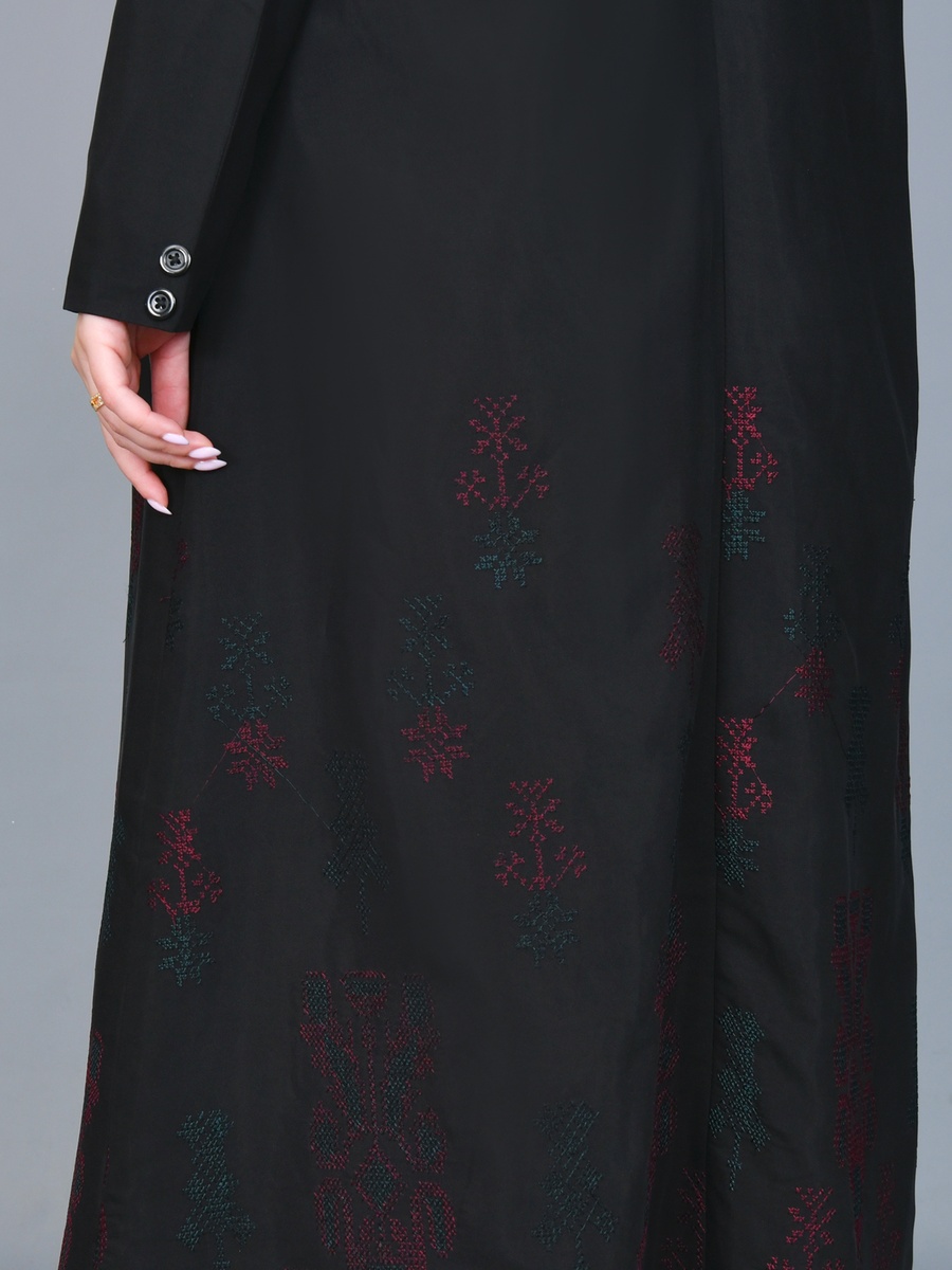 Black Embroidered Blazer-Style Abaya
