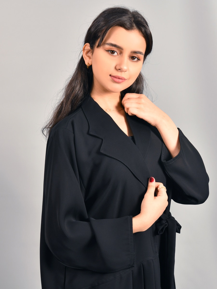 Black Wrap Abaya with Tie-Detail