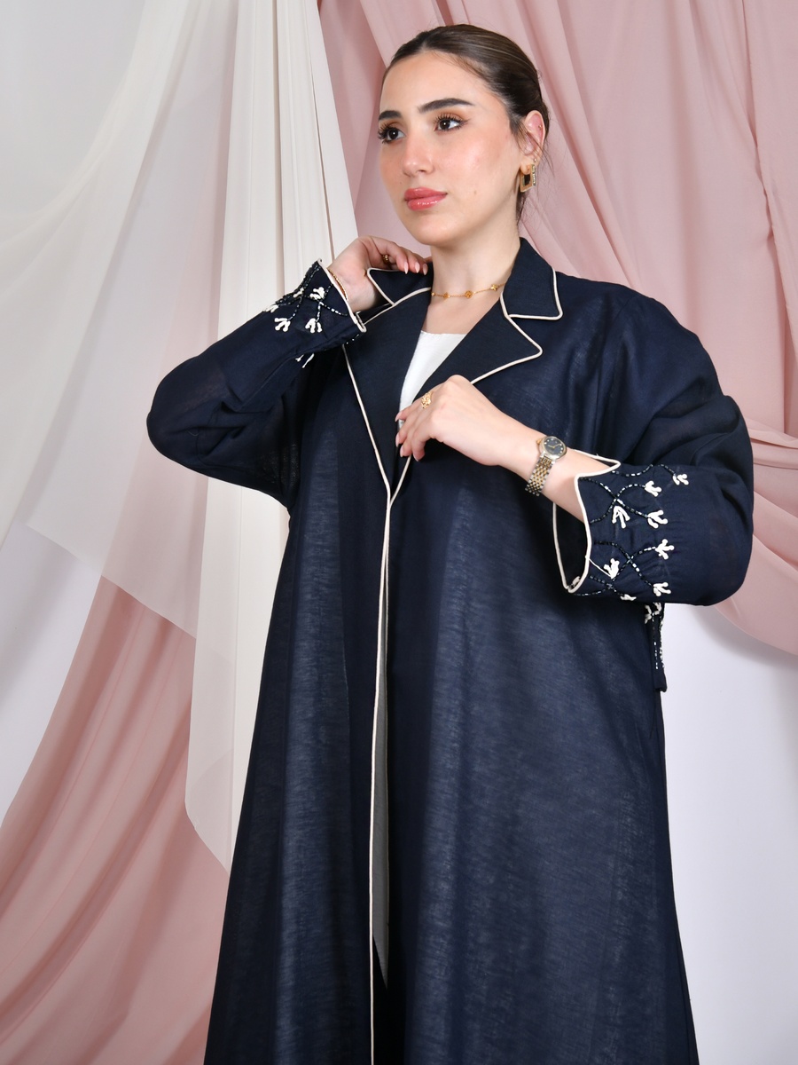 Navy Blue Formal-Cut Embellished Abaya