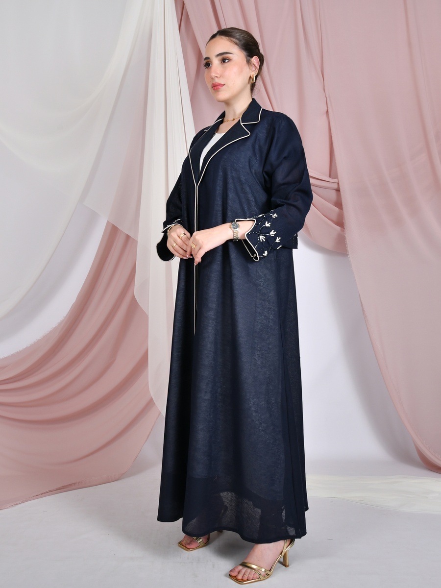 Navy Blue Formal-Cut Embellished Abaya