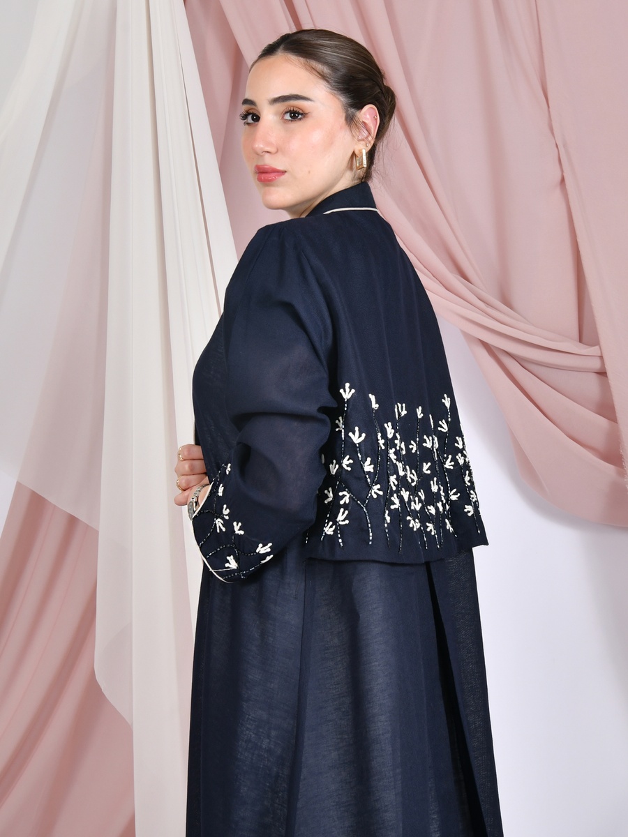Navy Blue Formal-Cut Embellished Abaya