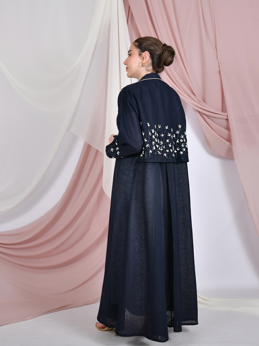 Navy Blue Formal-Cut Embellished Abaya