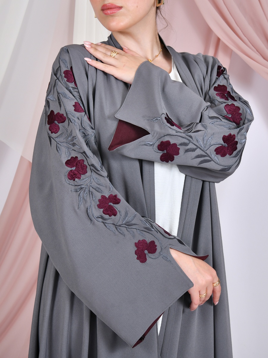 Grey Embroidered Abaya