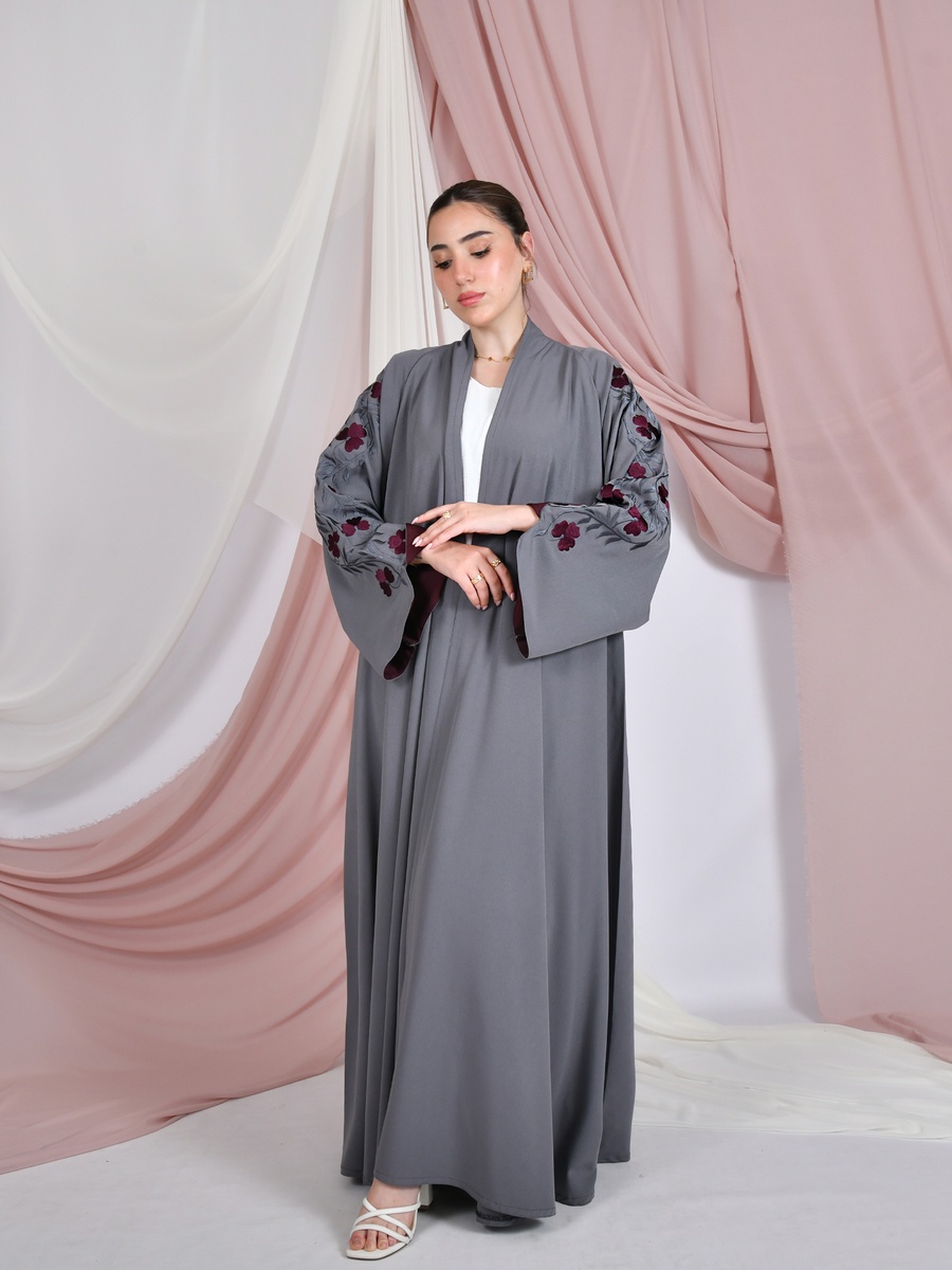 Grey Embroidered Abaya