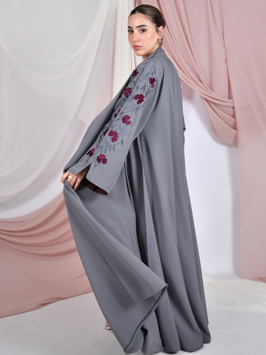 Grey Embroidered Abaya