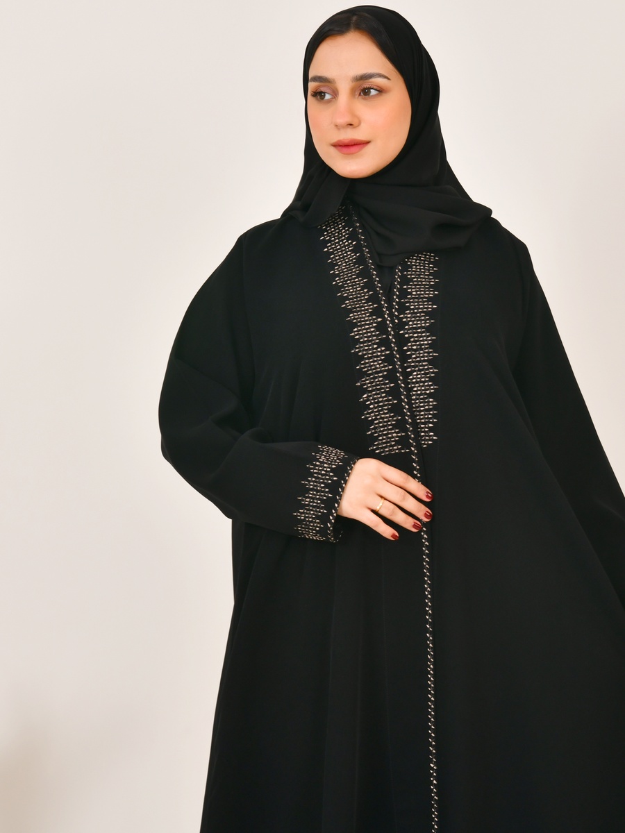 Black Embroidered Trim Abaya
