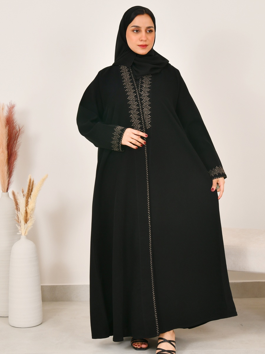 Black Embroidered Trim Abaya