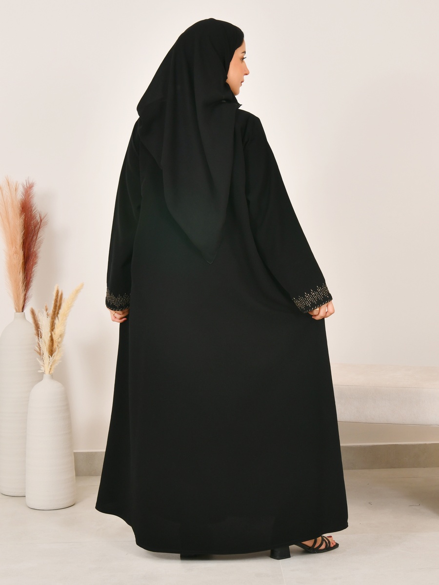 Black Embroidered Trim Abaya