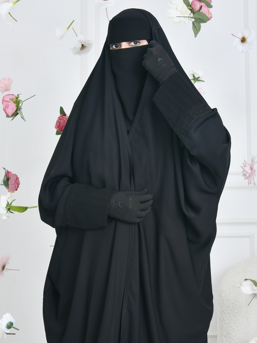 Black Wide-Cut Head Wrap Abaya