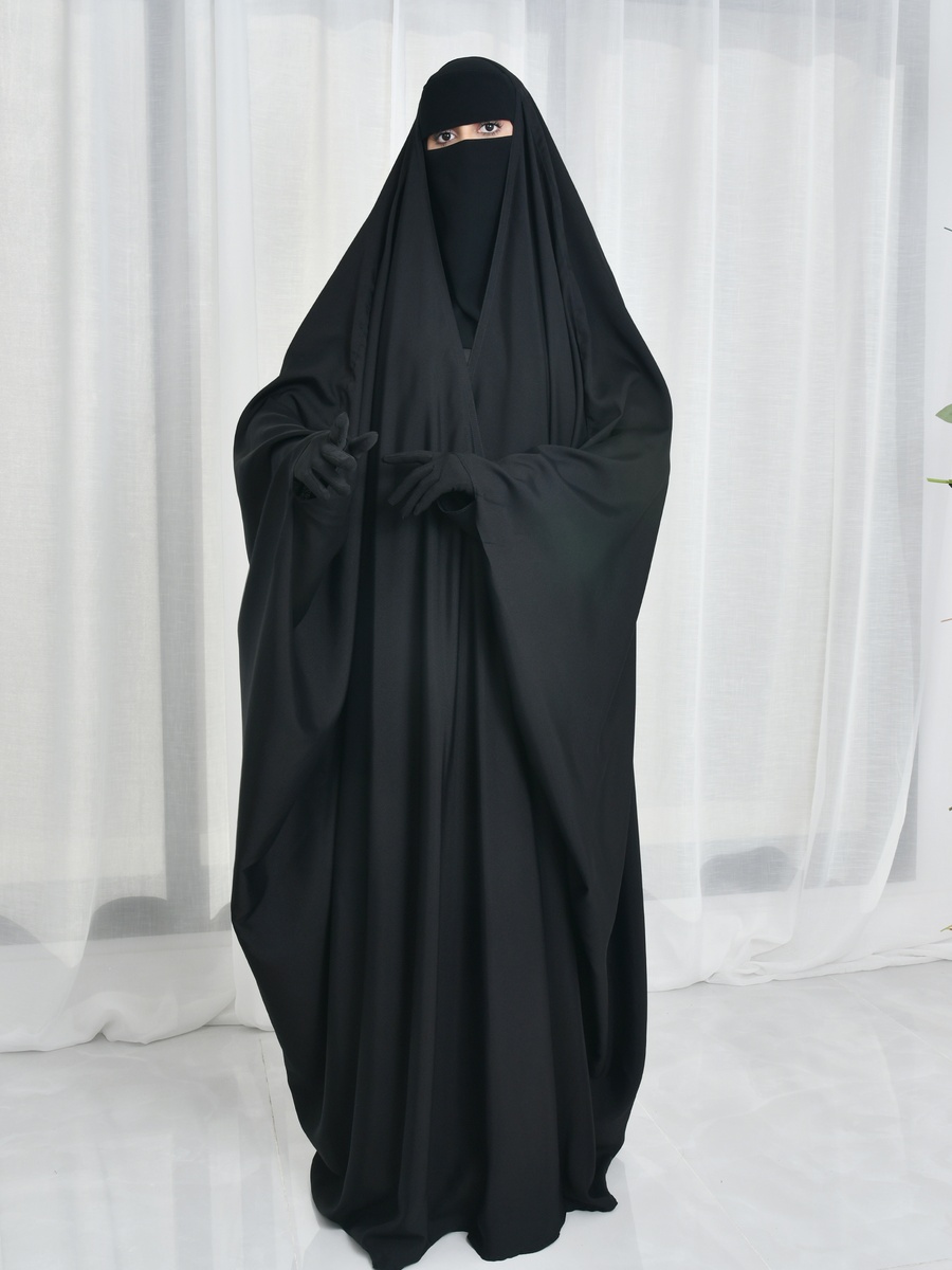 Black Butterfly-Cut Head Wrap Abaya