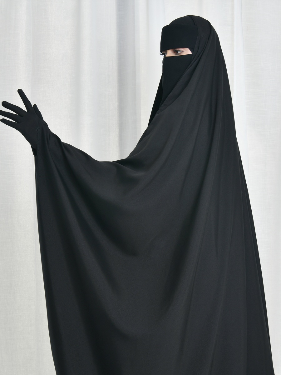 Black Butterfly-Cut Head Wrap Abaya