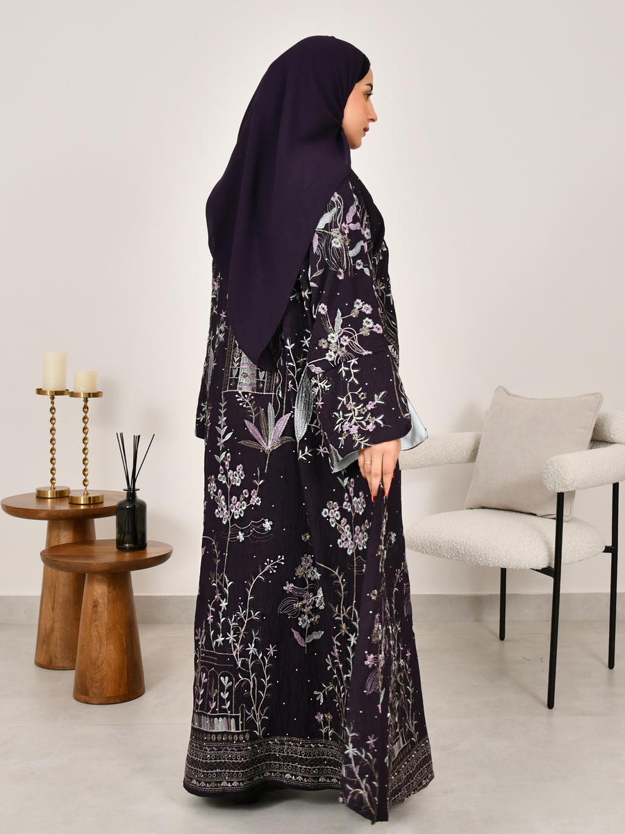 Dark Purple Floral Embroidery Abaya