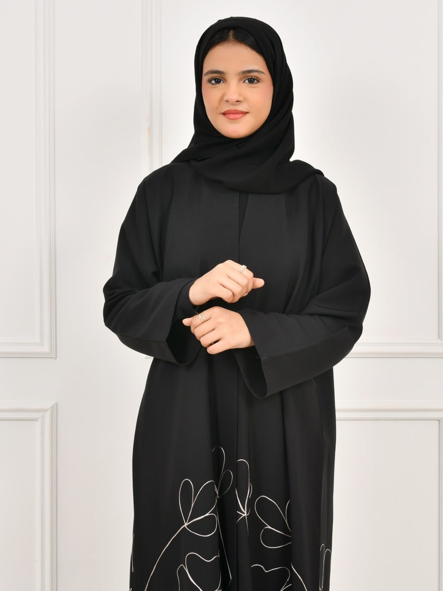 Black Floral Embroidery Abaya