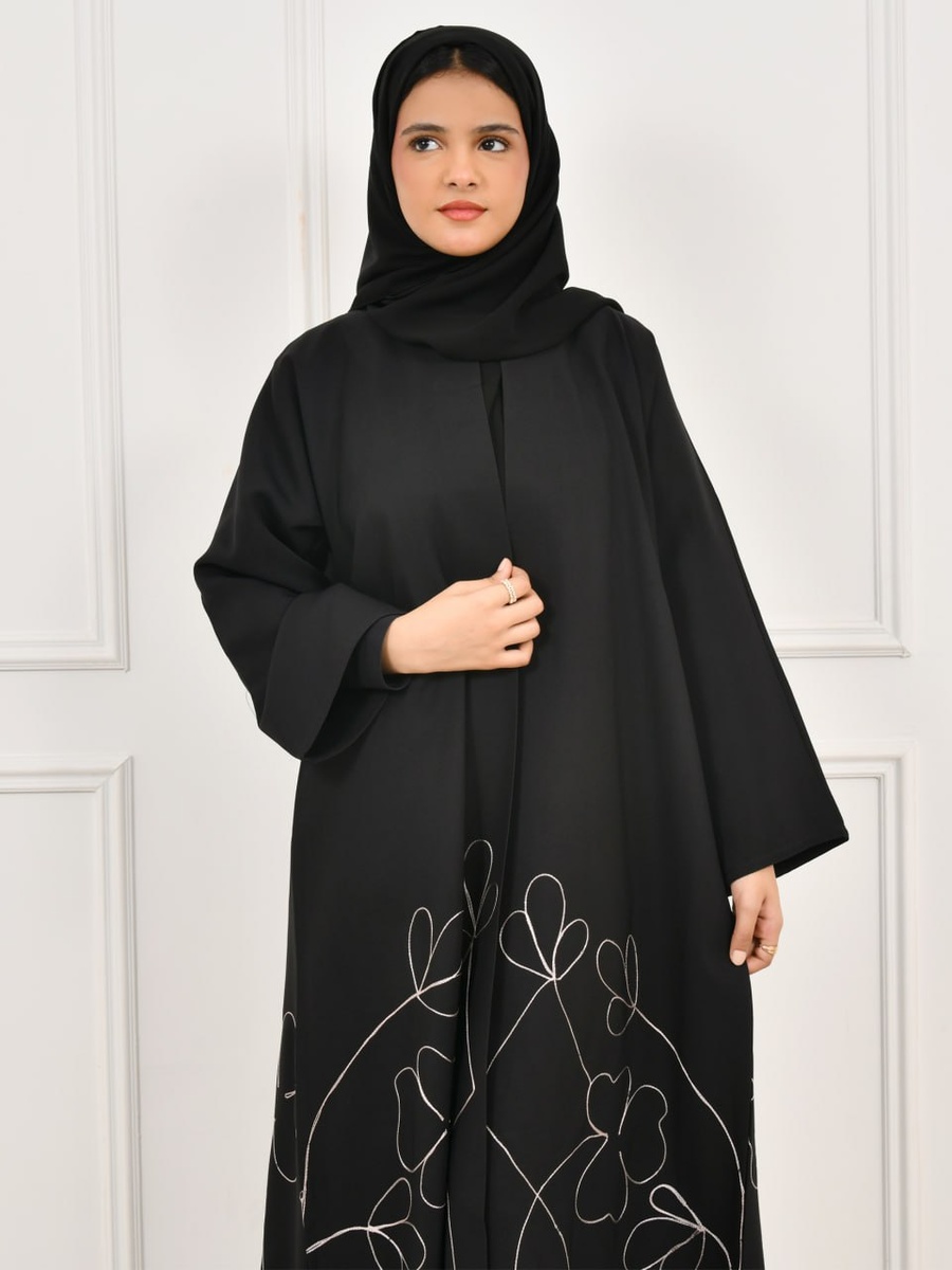 Black Floral Embroidery Abaya