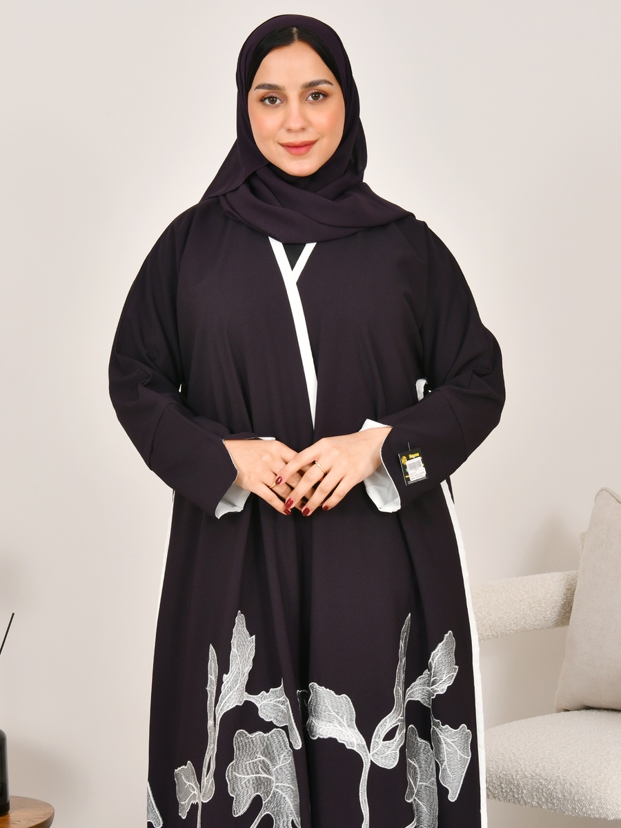 Dark Purple Embroidered Hem Abaya