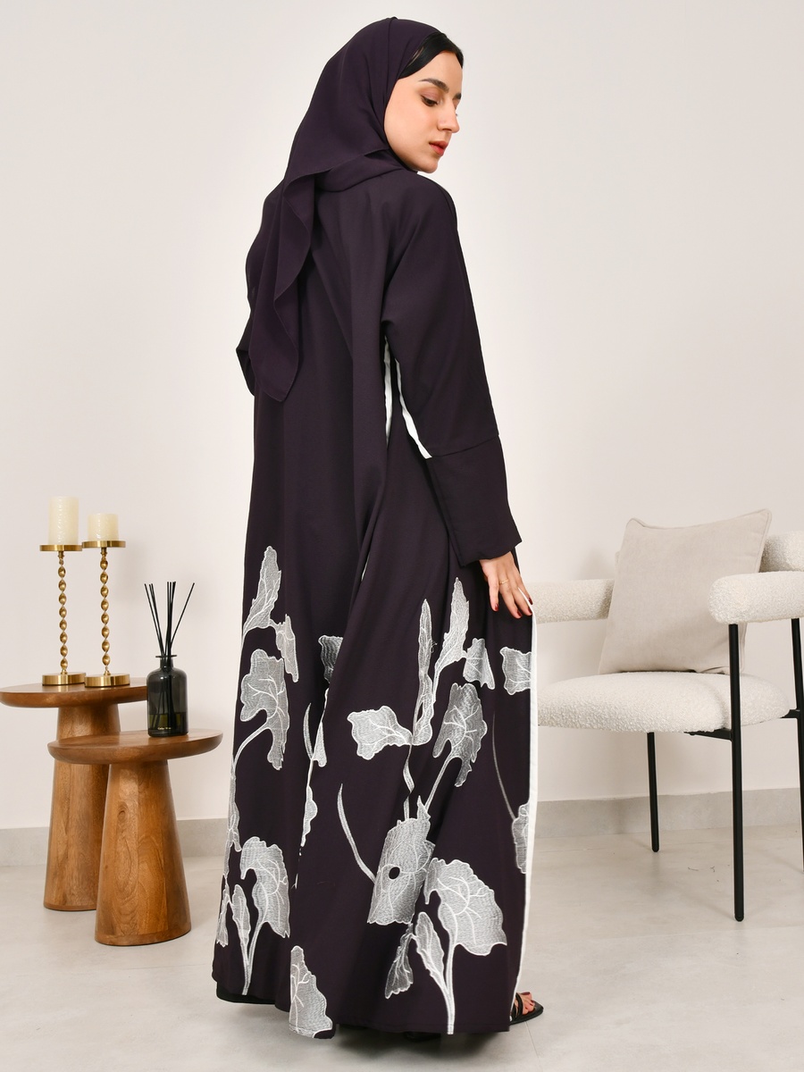 Dark Purple Embroidered Hem Abaya