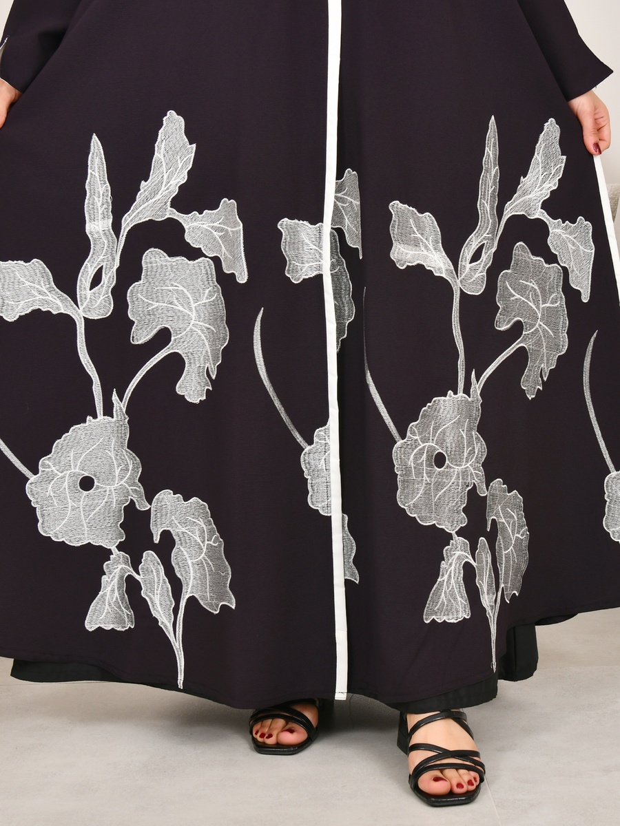 Dark Purple Embroidered Hem Abaya