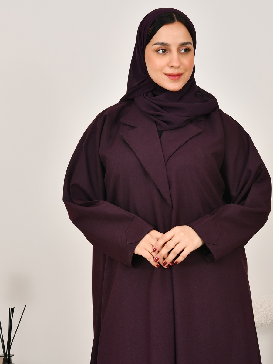 Dark Purple Formal-Cut Lapel Neck Abaya