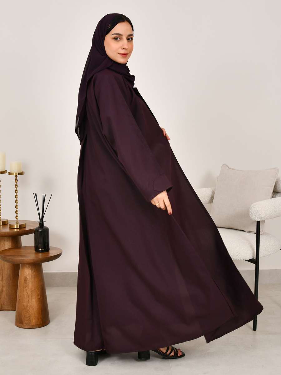 Dark Purple Formal-Cut Lapel Neck Abaya