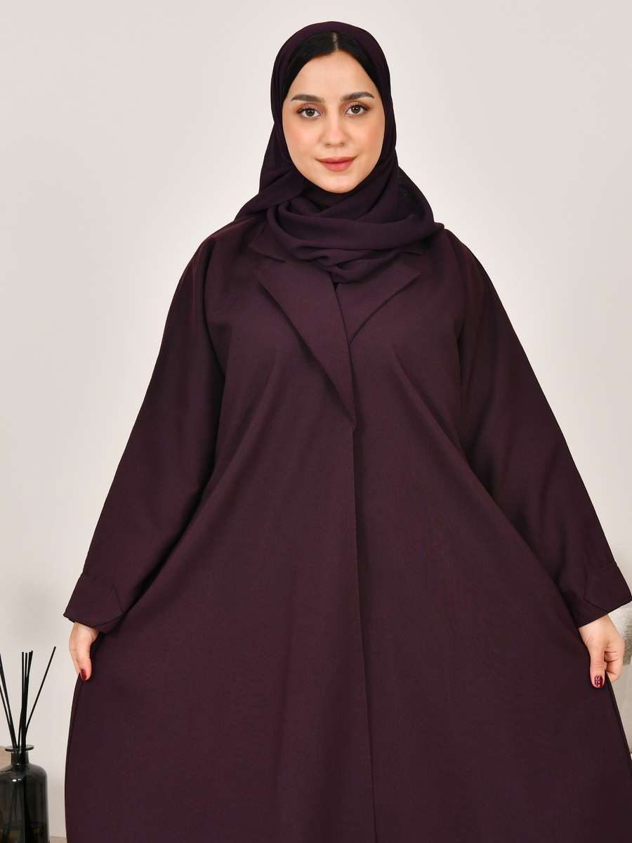 Dark Purple Formal-Cut Lapel Neck Abaya