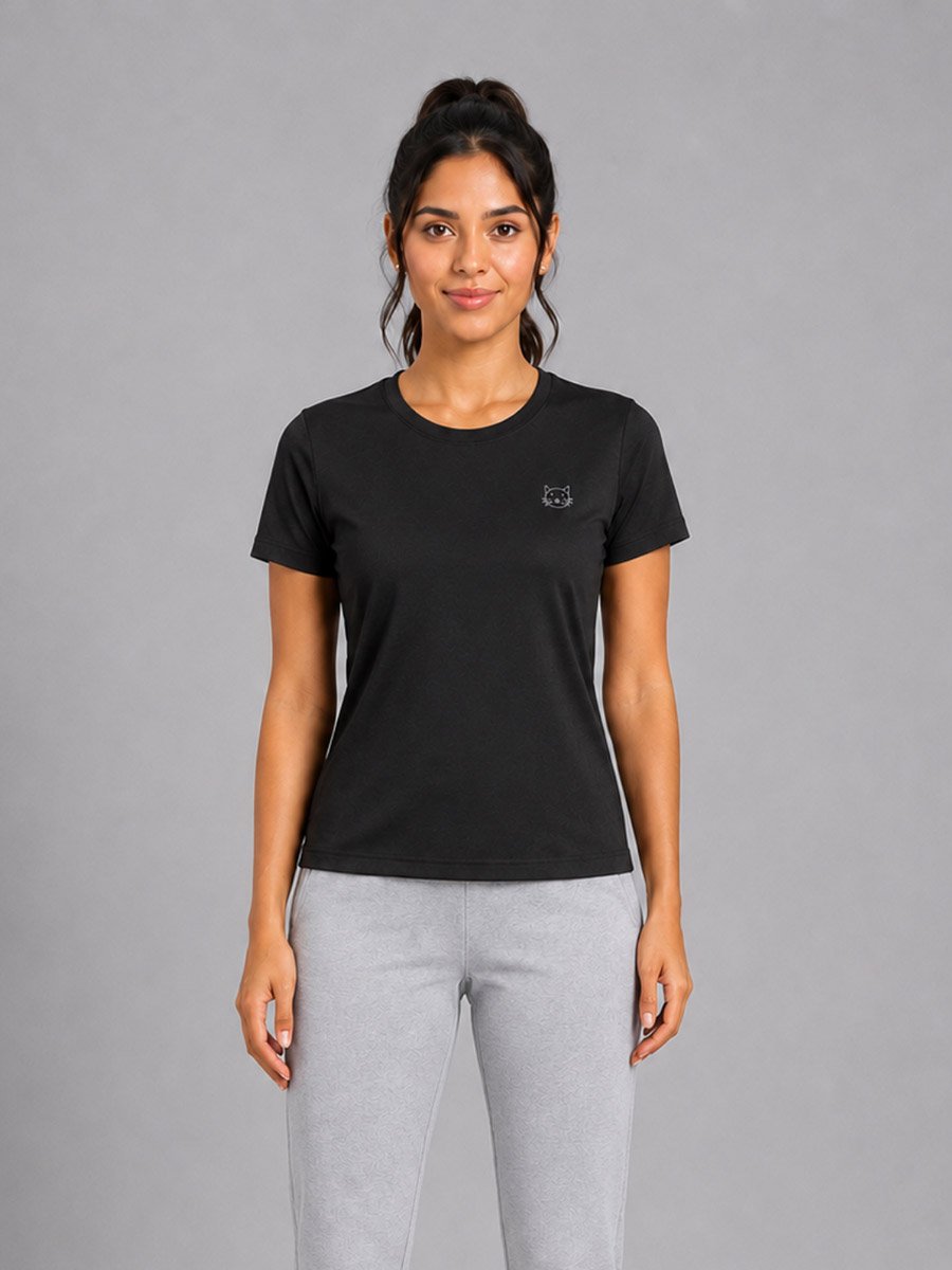 Black Solid  Short Sleeve Activewear T-shirt