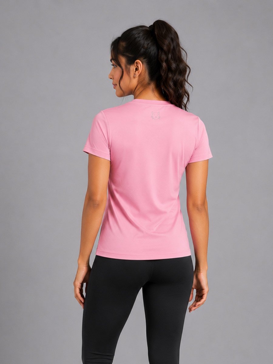 Pink Solid  Short Sleeve Activewear T-shirt