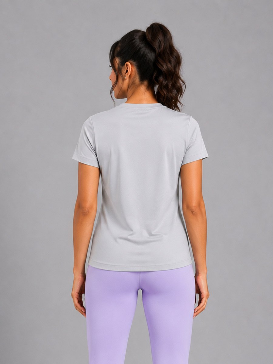 Grey Solid  Short Sleeve Activewear T-shirt