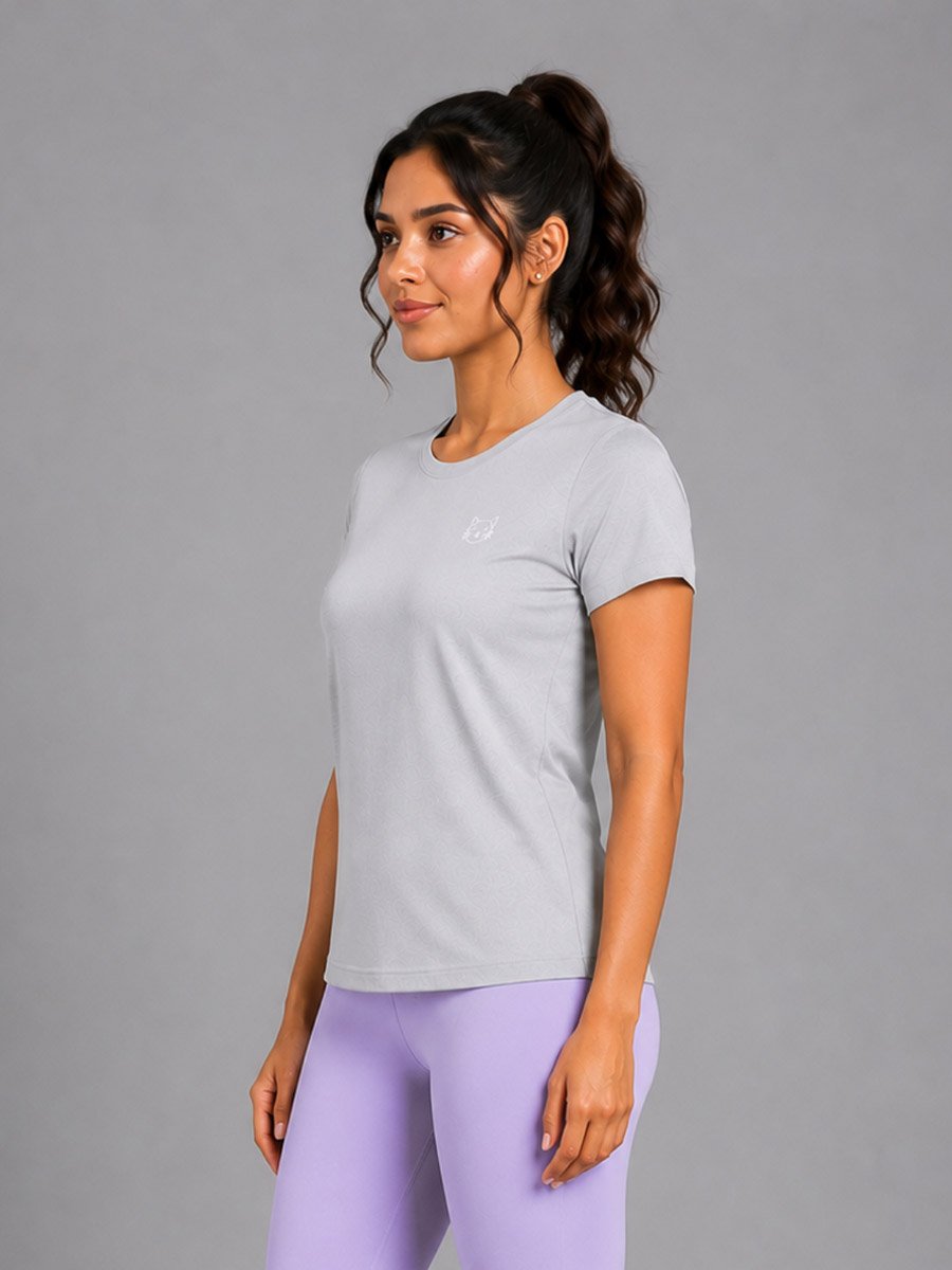 Grey Solid  Short Sleeve Activewear T-shirt
