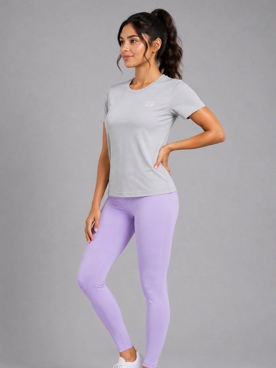 Grey Solid  Short Sleeve Activewear T-shirt