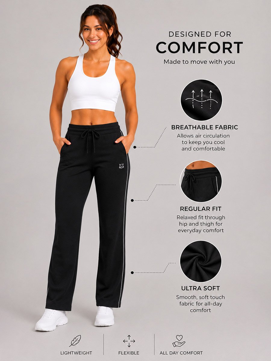 Back Side Striped Straight Pants with Pocket Details