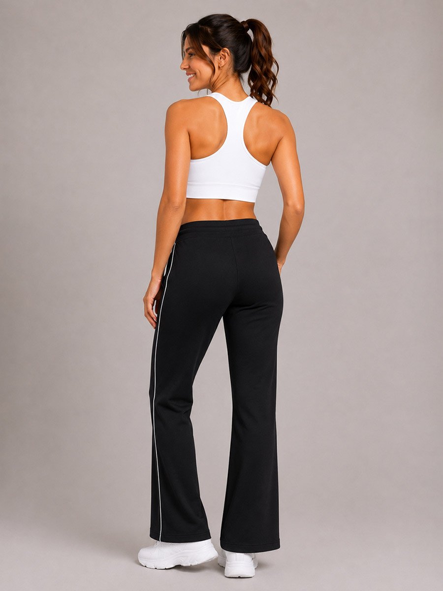 Back Side Striped Straight Pants with Pocket Details