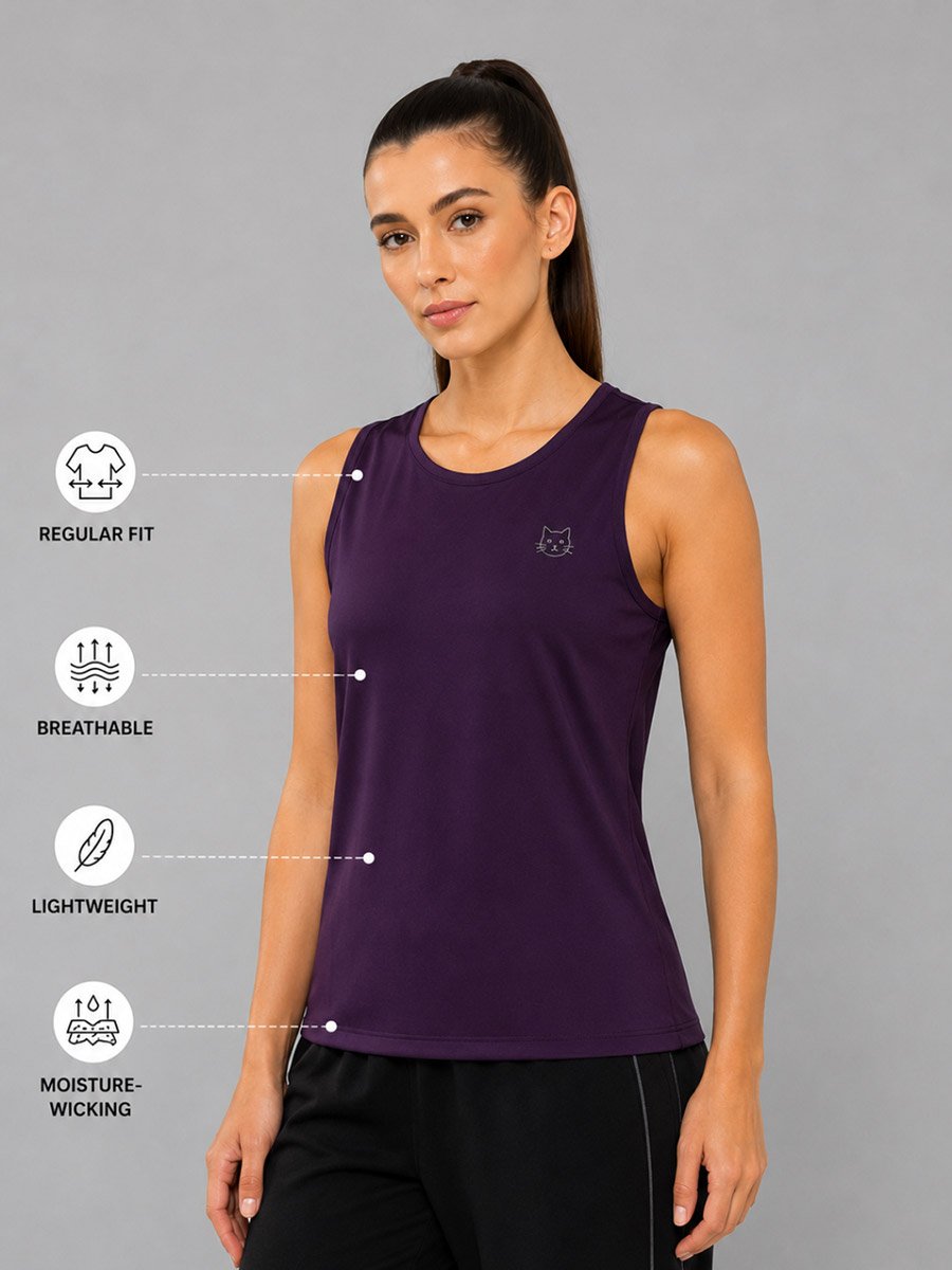 Burgundy Solid Sleeveless Activewear Top