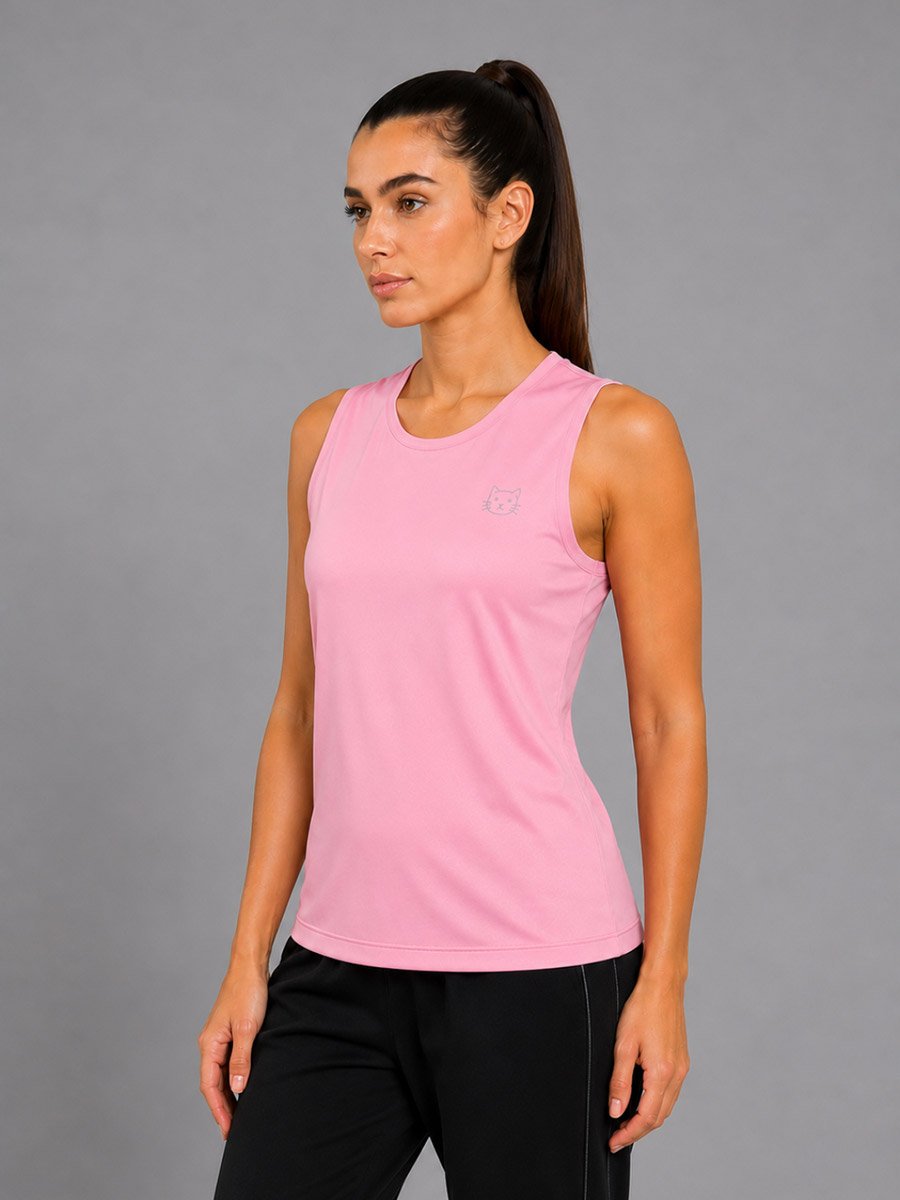 Pink Solid Sleeveless Activewear Top