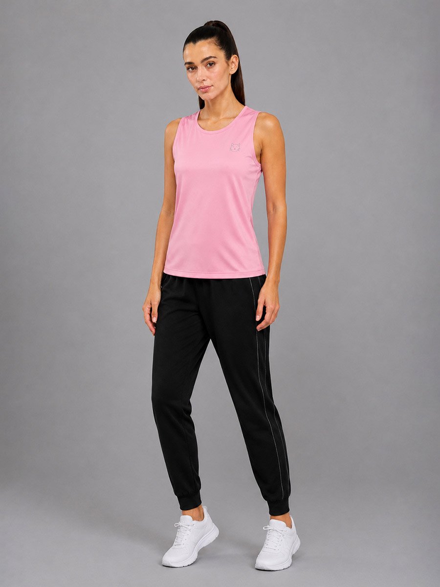 Pink Solid Sleeveless Activewear Top