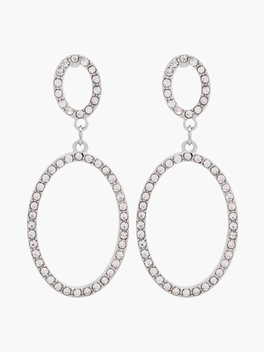 Silver Tone Embellished Drop Earrings with Pushback Closure