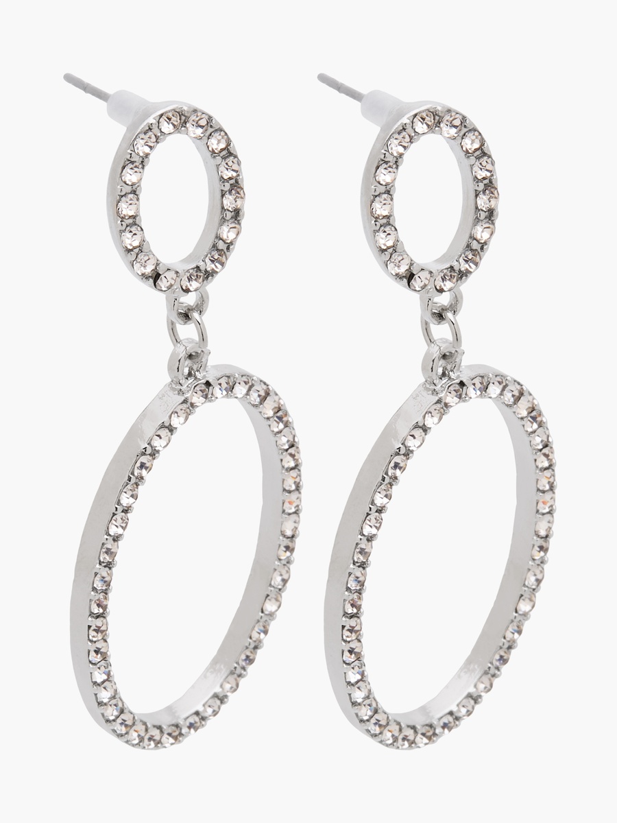 Silver Tone Embellished Drop Earrings with Pushback Closure
