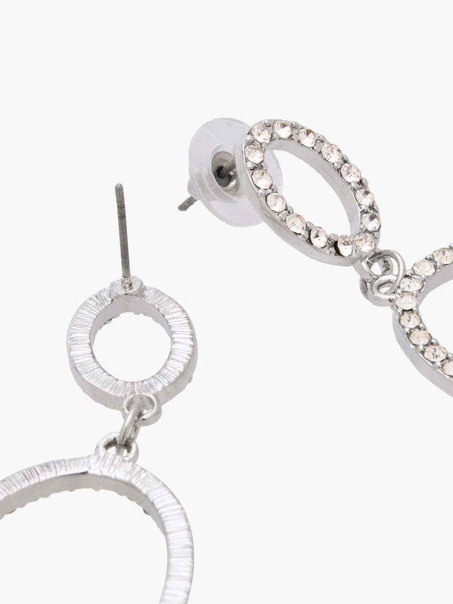 Silver Tone Embellished Drop Earrings with Pushback Closure