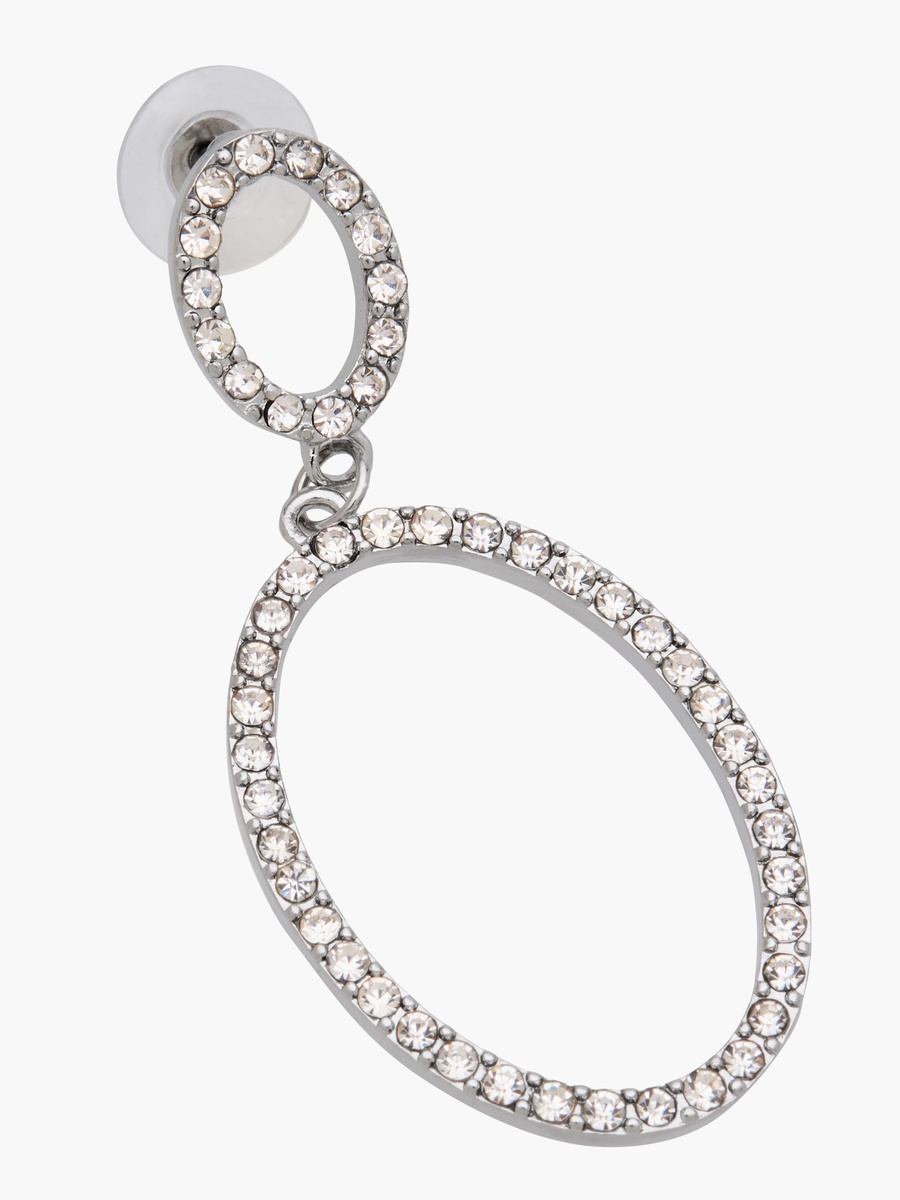 Silver Tone Embellished Drop Earrings with Pushback Closure