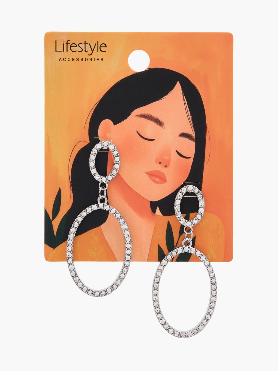 Silver Tone Embellished Drop Earrings with Pushback Closure