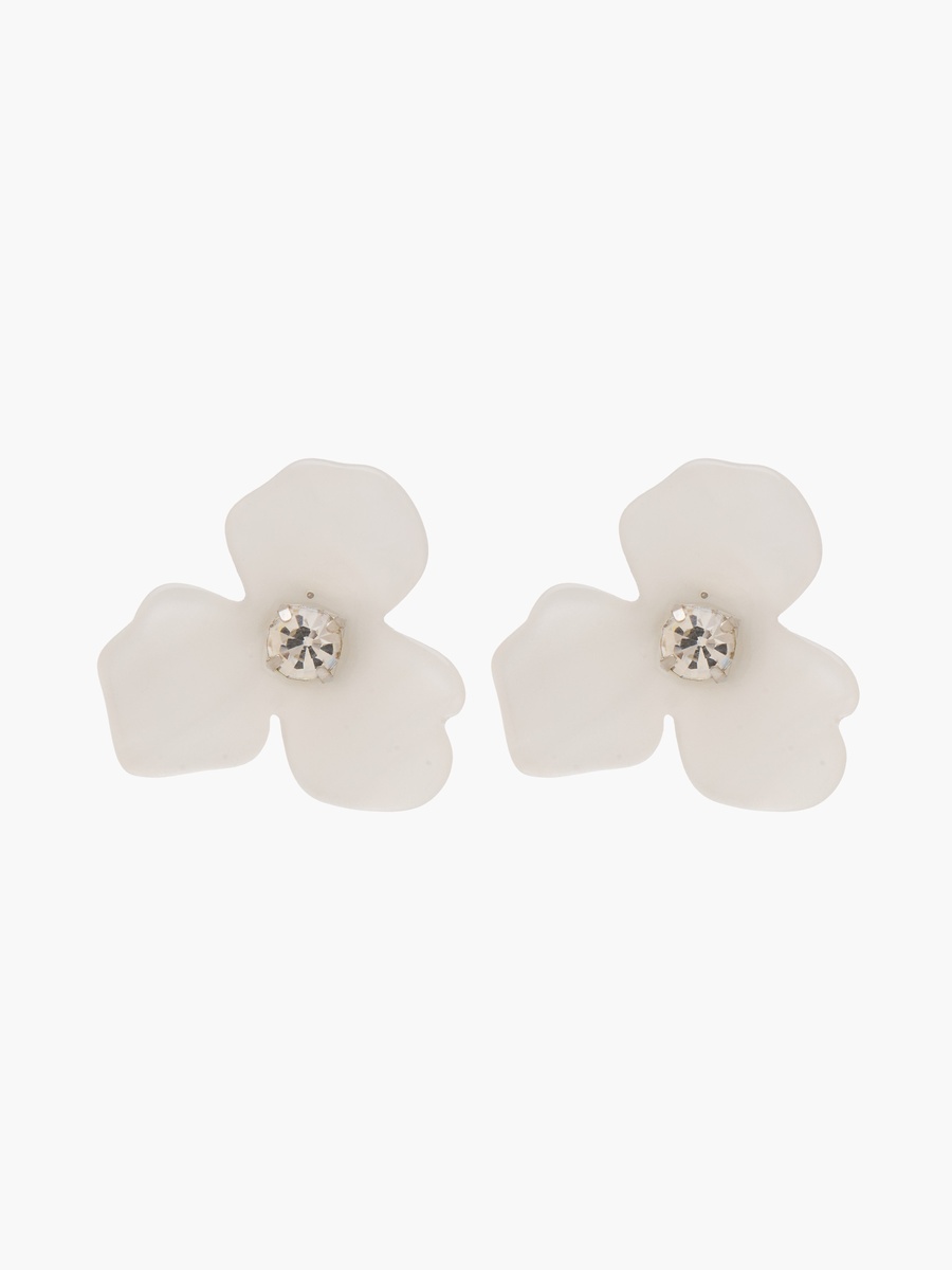 Silver Tone Floral Stone Embellished Earrings with Pushback Closure