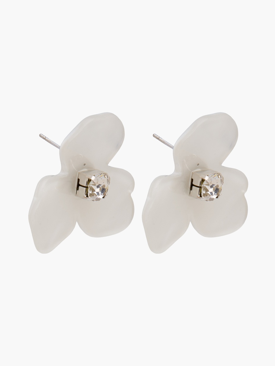 Silver Tone Floral Stone Embellished Earrings with Pushback Closure