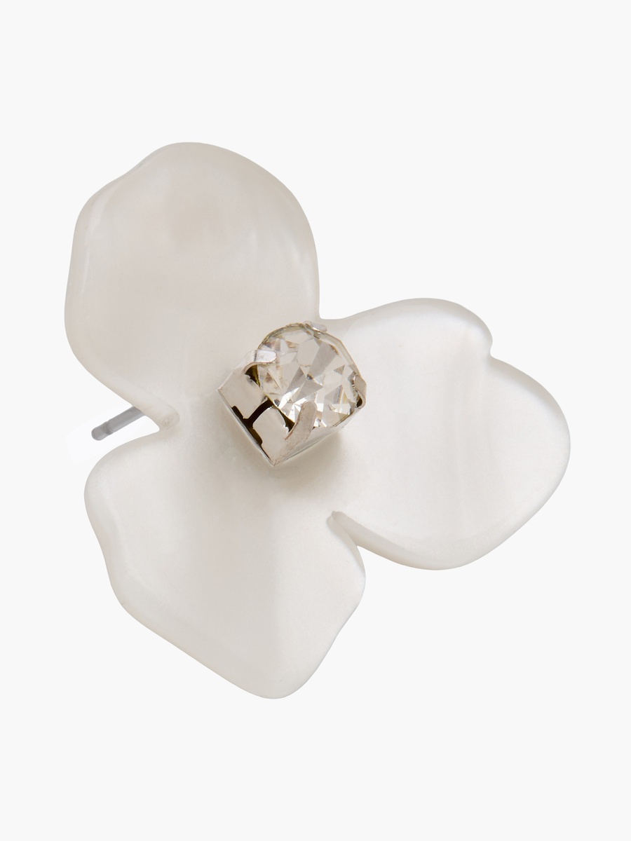 Silver Tone Floral Stone Embellished Earrings with Pushback Closure