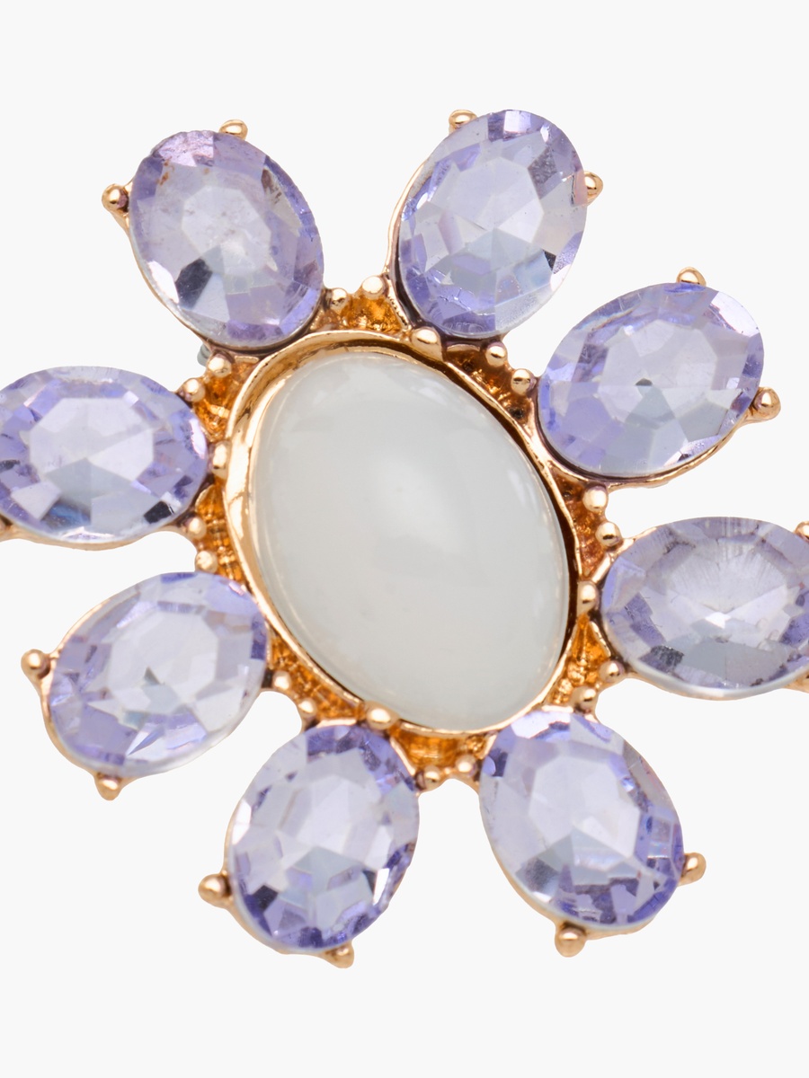 Gold Tone Floral Stone Embellished Stud Earrings with Pushback Closure