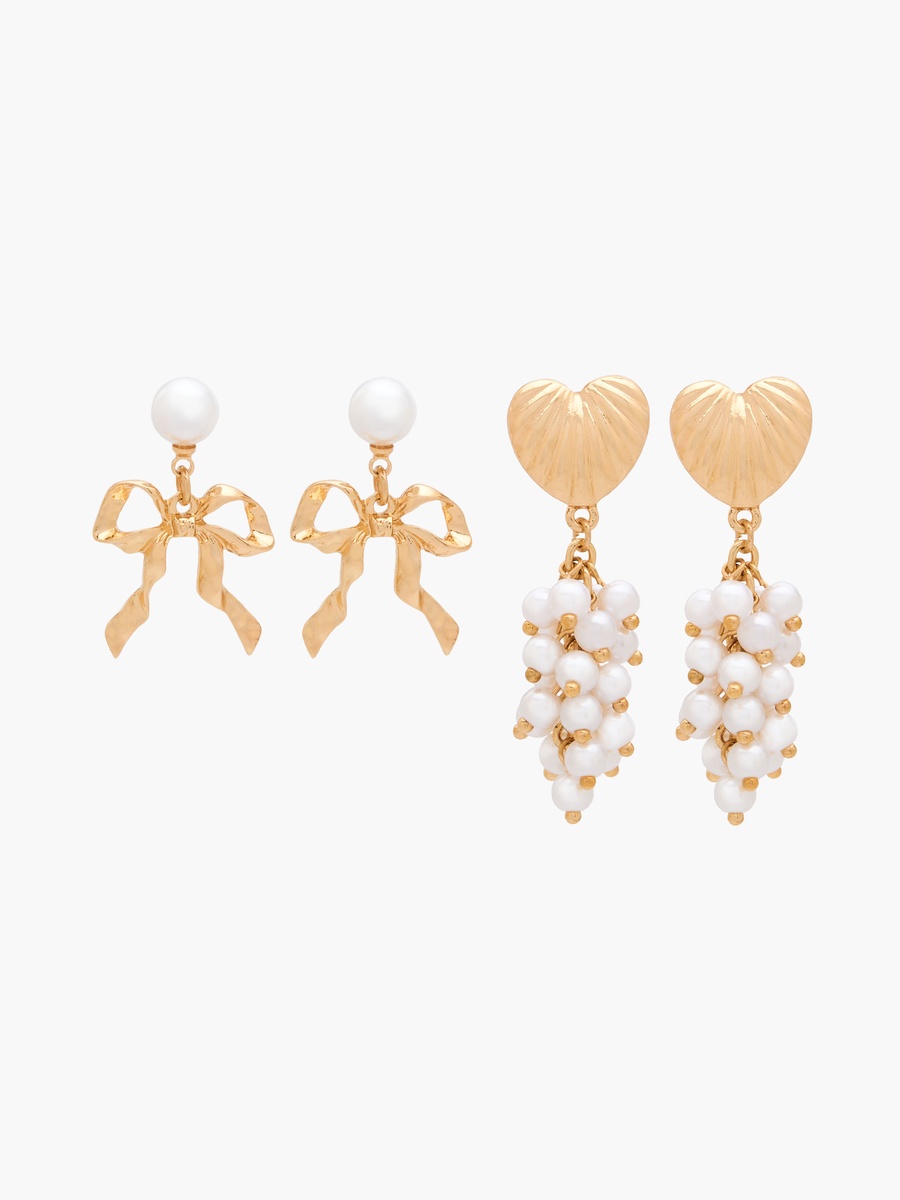 Pack of 2 Metal Pearl Embellished Drop Earrings with Pushback Closure