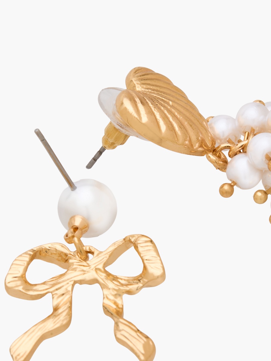 Pack of 2 Metal Pearl Embellished Drop Earrings with Pushback Closure