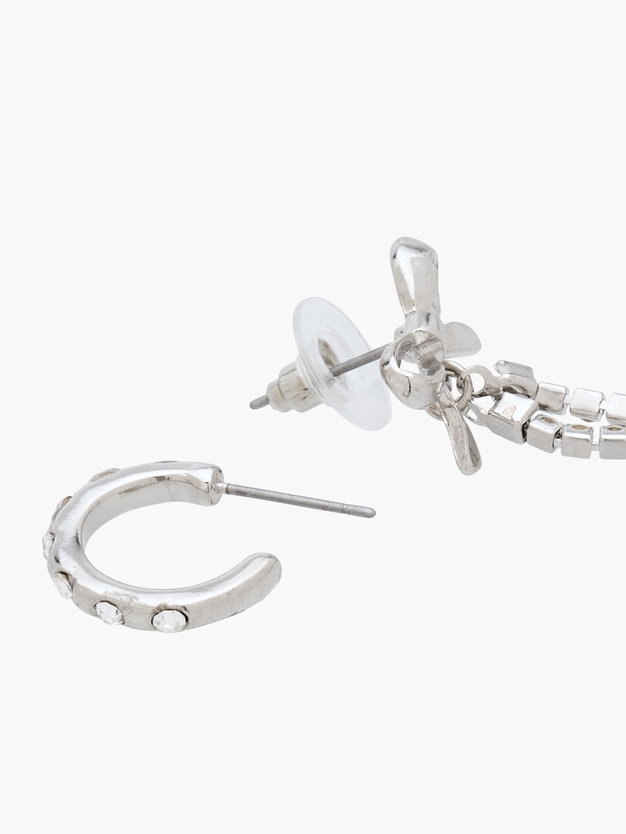 Pack of 2 Silver Tone Stone Embellished Earrings with Pushback Closure