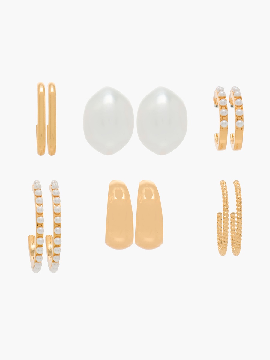Pack of 6 Gold Tone Hoop Earrings with Pushback Closure