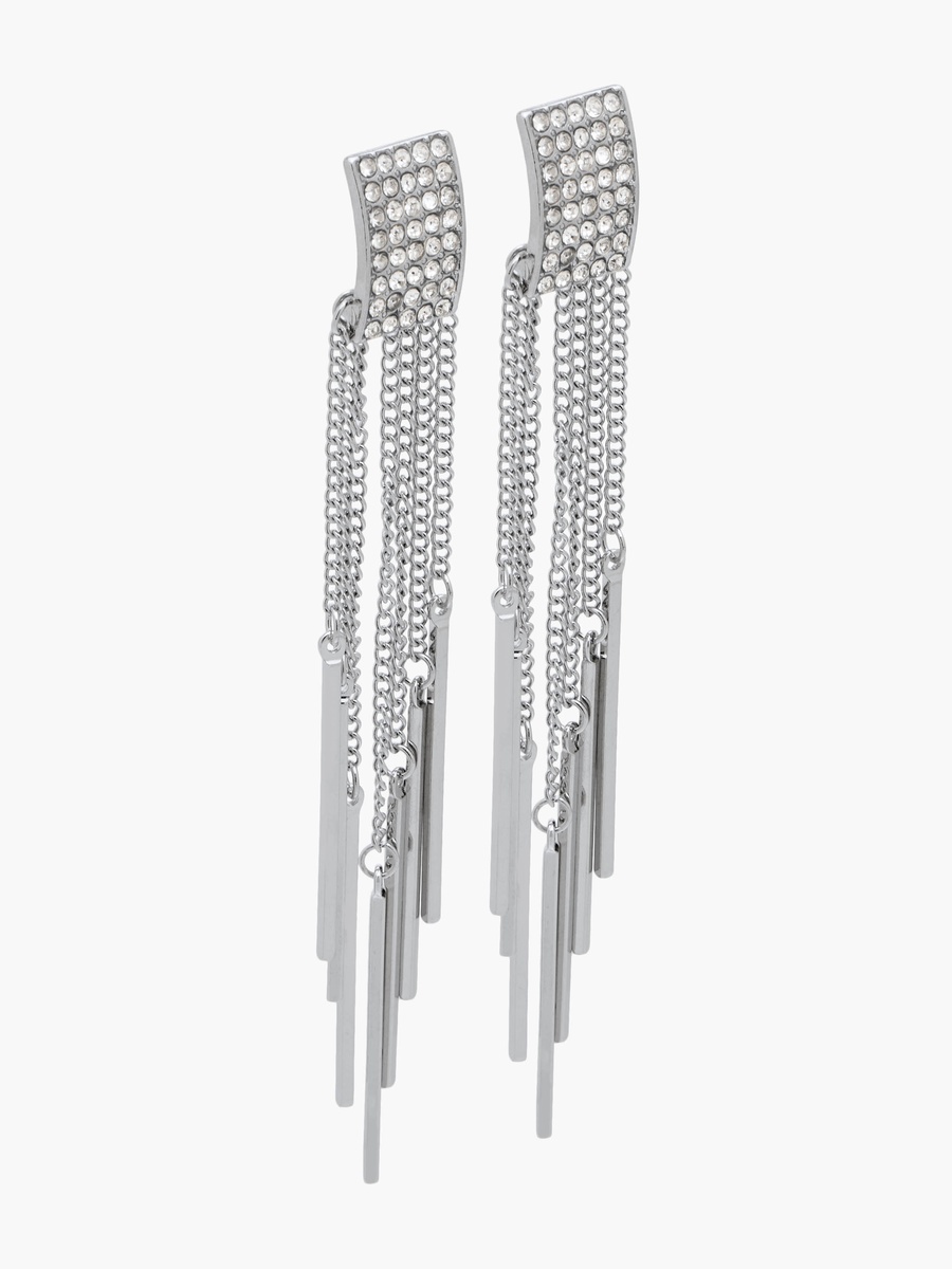 Silver Tone Stone Embellished Dangling Earrings with Pushback Closure