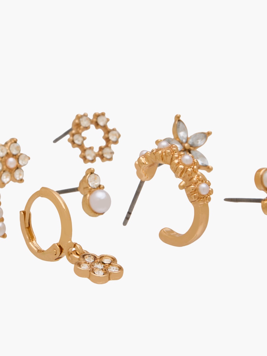Pack of 9 Gold Tone Embellished Earrings with Pushback Closure